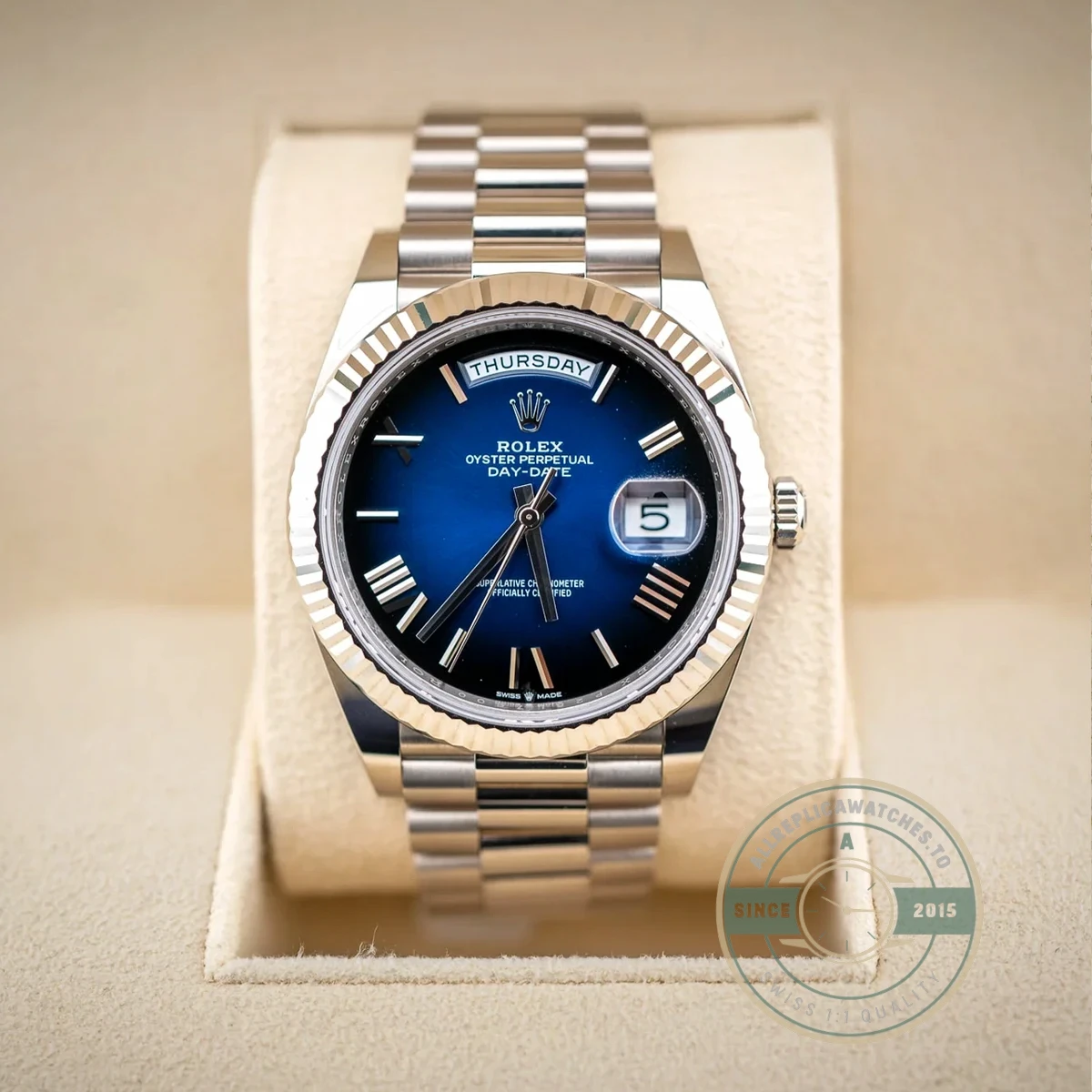 Rolex 228236-0024 Day-Date 40 Platinum Fluted Blue Ombré - Image 3