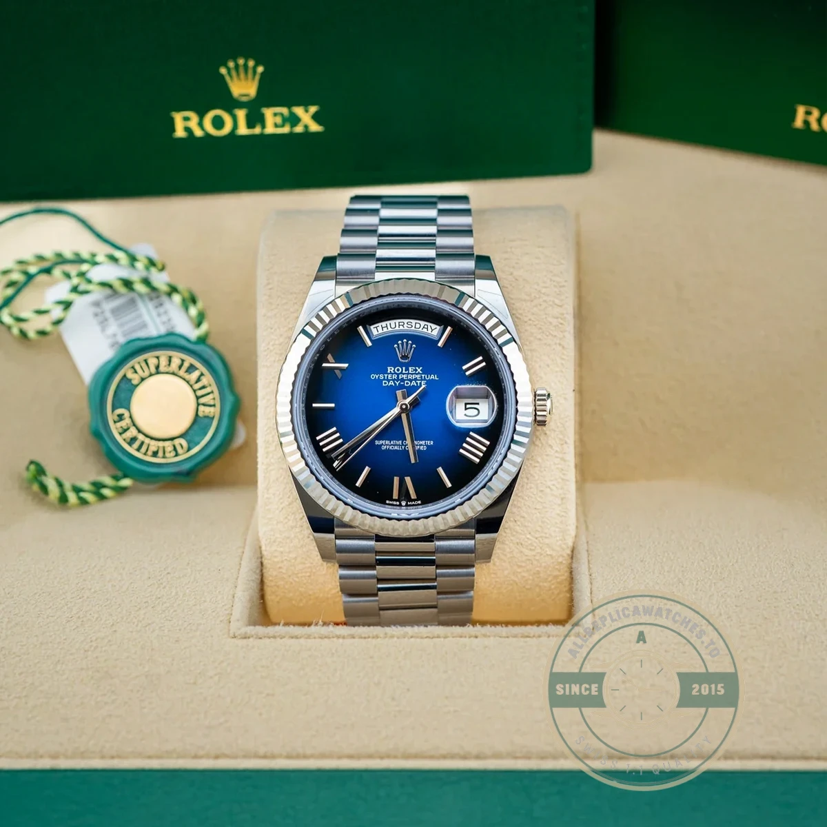 Rolex 228236-0024 Day-Date 40 Platinum Fluted Blue Ombré - Image 2