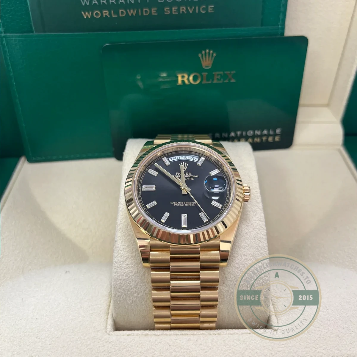 Rolex 228238-0004 Day-Date 40 Yellow Gold Black Baguette - Image 7