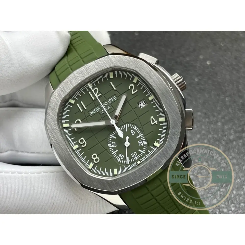 Replica Aquanaut 5968A-001 Patek Philippe Chronograph 42.2 mm, Steel, 5968A-001 Green Strap - Image 3