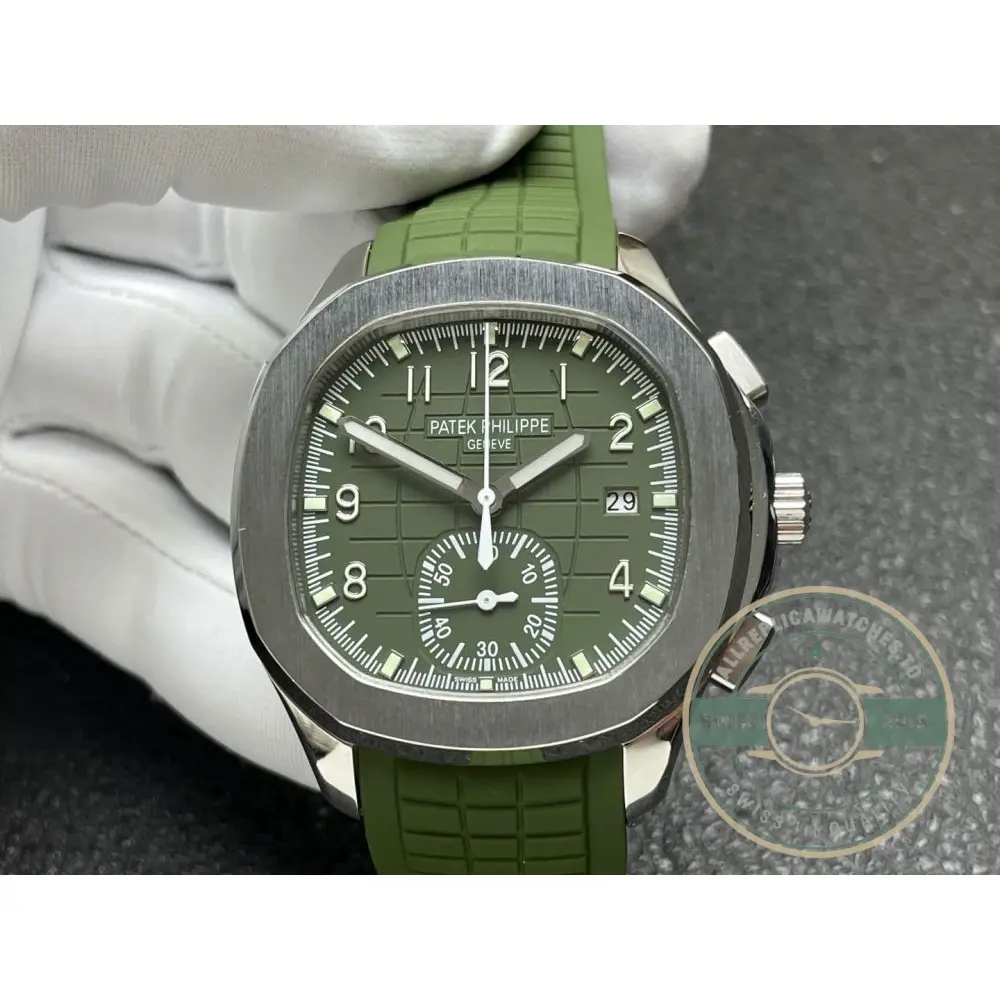 Replica Aquanaut 5968A-001 Patek Philippe Chronograph 42.2 mm, Steel, 5968A-001 Green Strap - Image 4