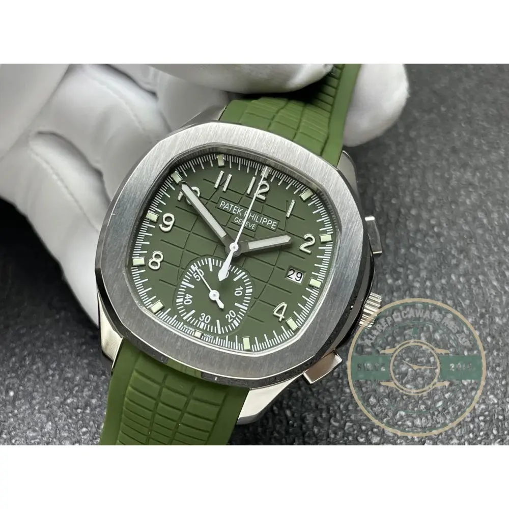 Replica Aquanaut 5968A-001 Patek Philippe Chronograph 42.2 mm, Steel, 5968A-001 Green Strap - Image 5