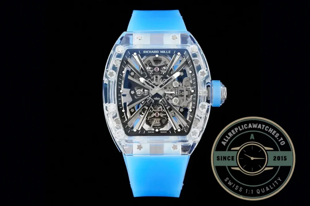 Replica Richard Mille12-01 Tourbillon Transparent Blue Strap - Image 7