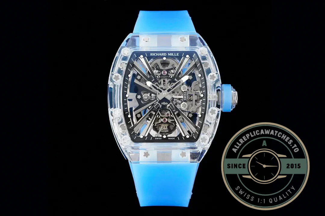 Replica Richard Mille12-01 Tourbillon Transparent Blue Strap - Image 2