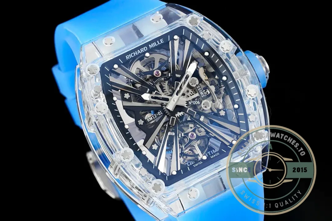Replica Richard Mille12-01 Tourbillon Transparent Blue Strap - Image 3