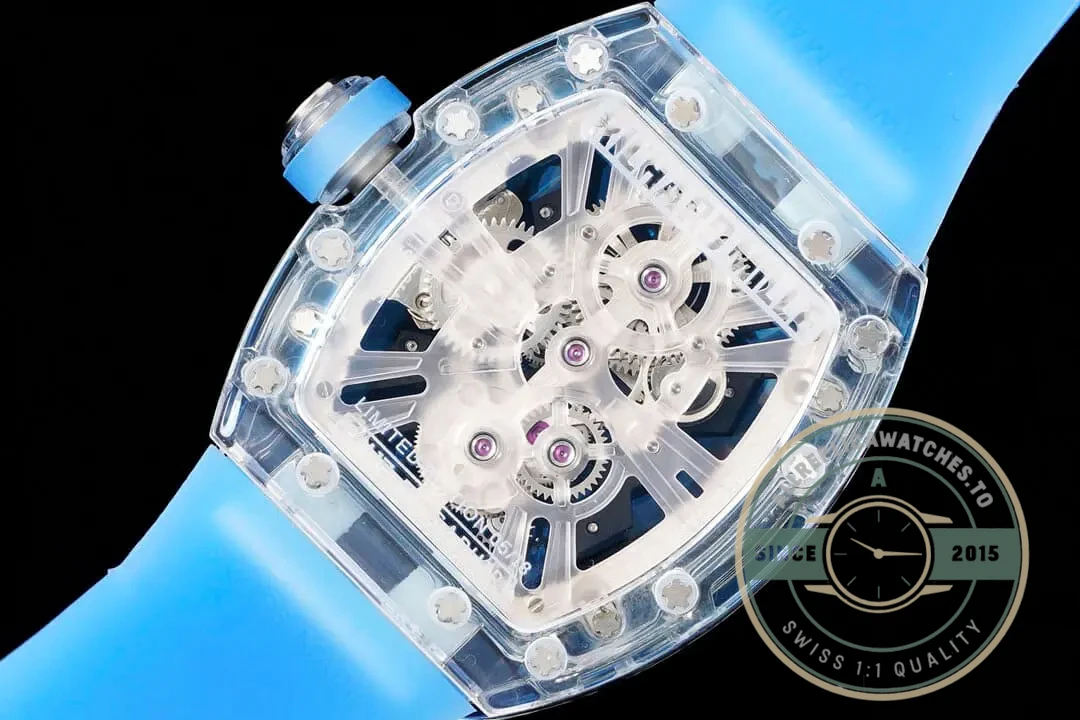 Replica Richard Mille12-01 Tourbillon Transparent Blue Strap - Image 5