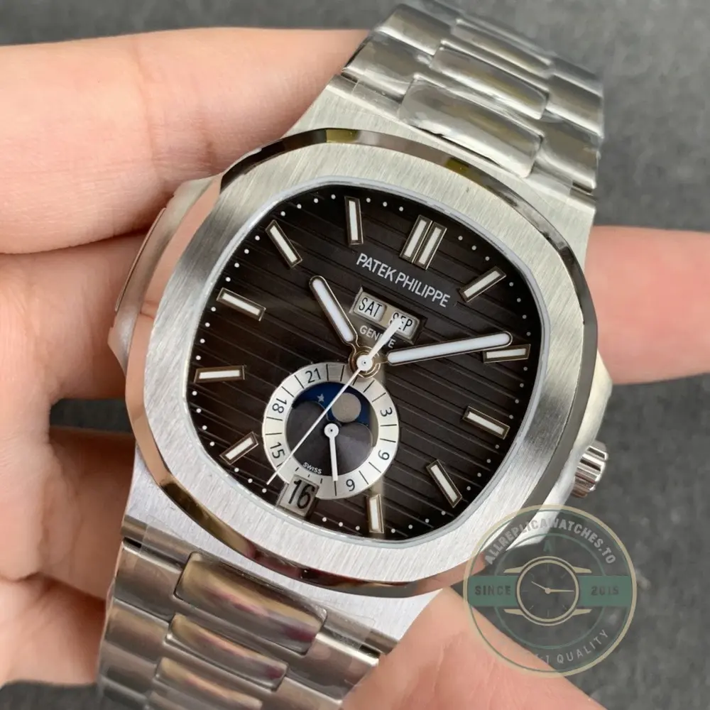Replica Nautilus 5726/1A-014 Patek Philippe Annual Calendar, Moon phases 40.5 mm, Steel, Dark Dial - Image 8