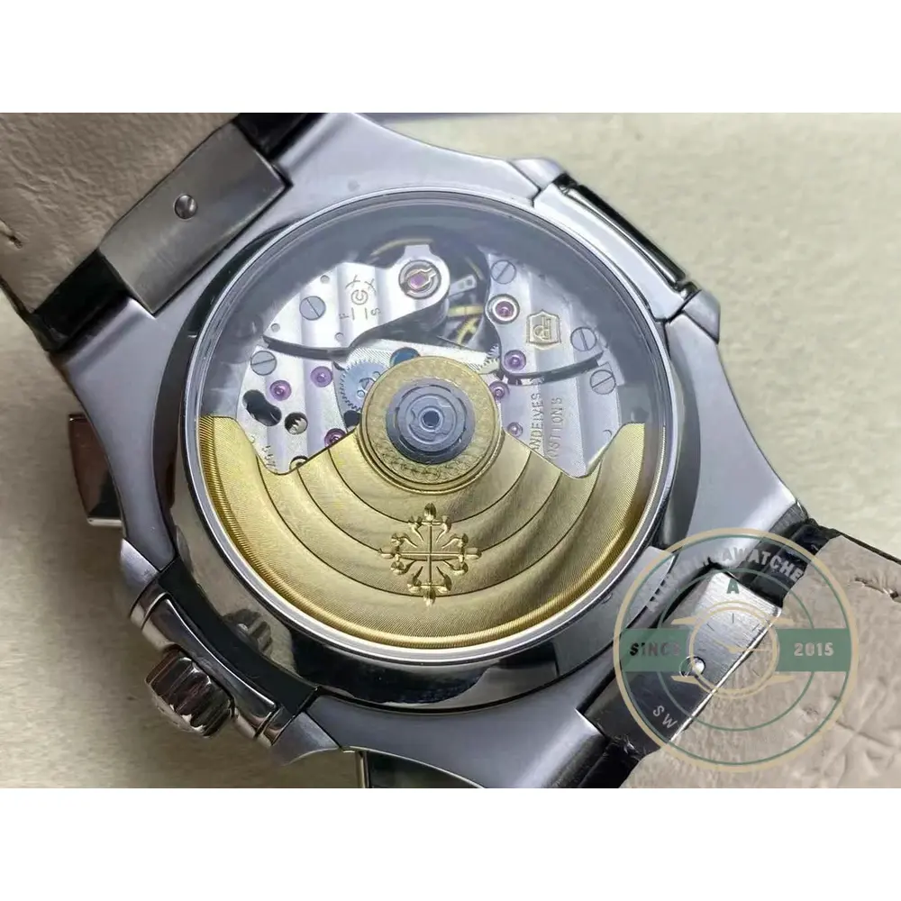 Replica Patek Nautilus 5980-6R White Gold 40.5mm Black Dial, Leather Strap - Image 8