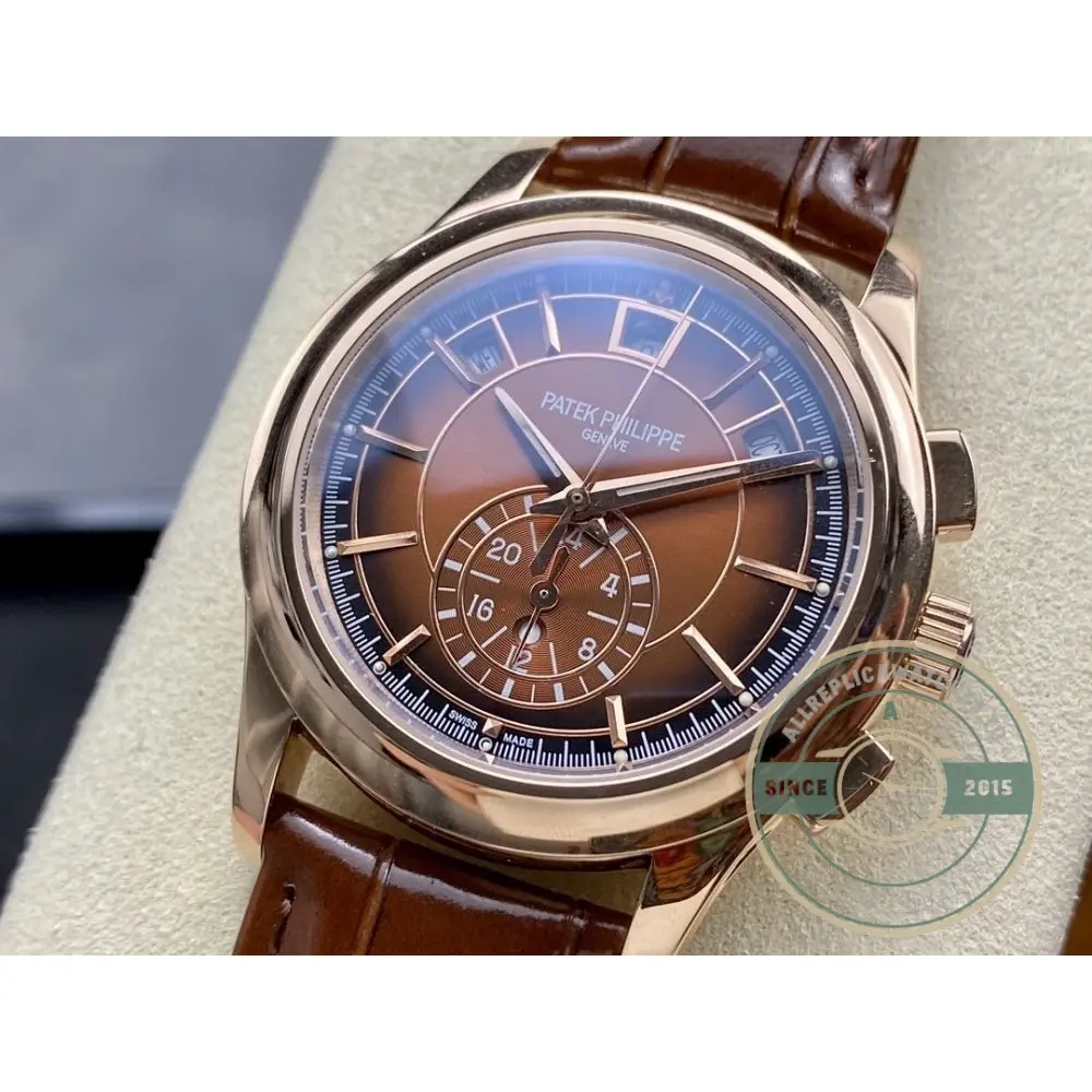 Super Clone Complications 5905R-001 Patek Philippe Annual Calendar Chronograph 42 mm, Gold Rose, Brown Dial - Image 4