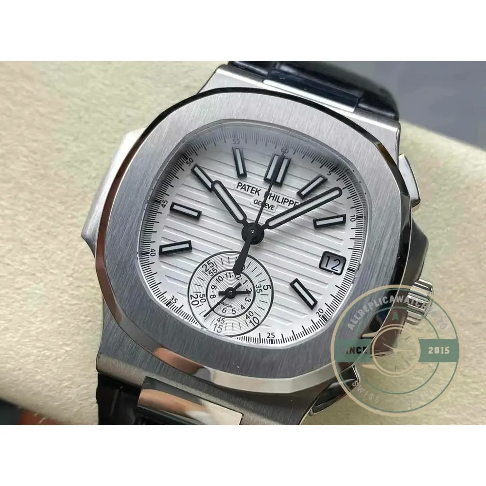 Super Clone Patek Philippe Nautilus 5980-4R Leather Strap 40.5mm White Dial - Image 4