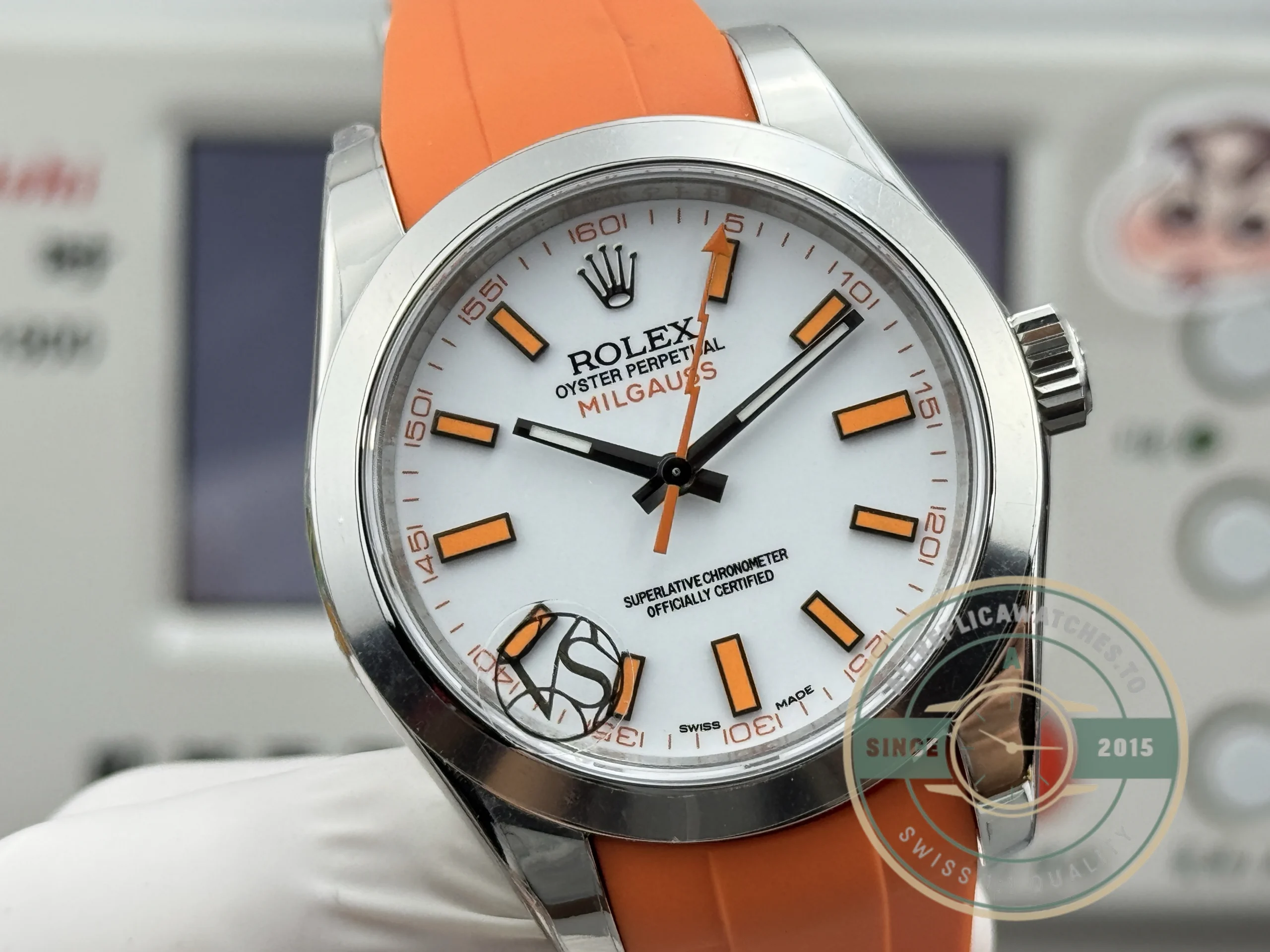 Super Clone Rolex Milgauss 40mm White Dial 116400 Orange - Image 3