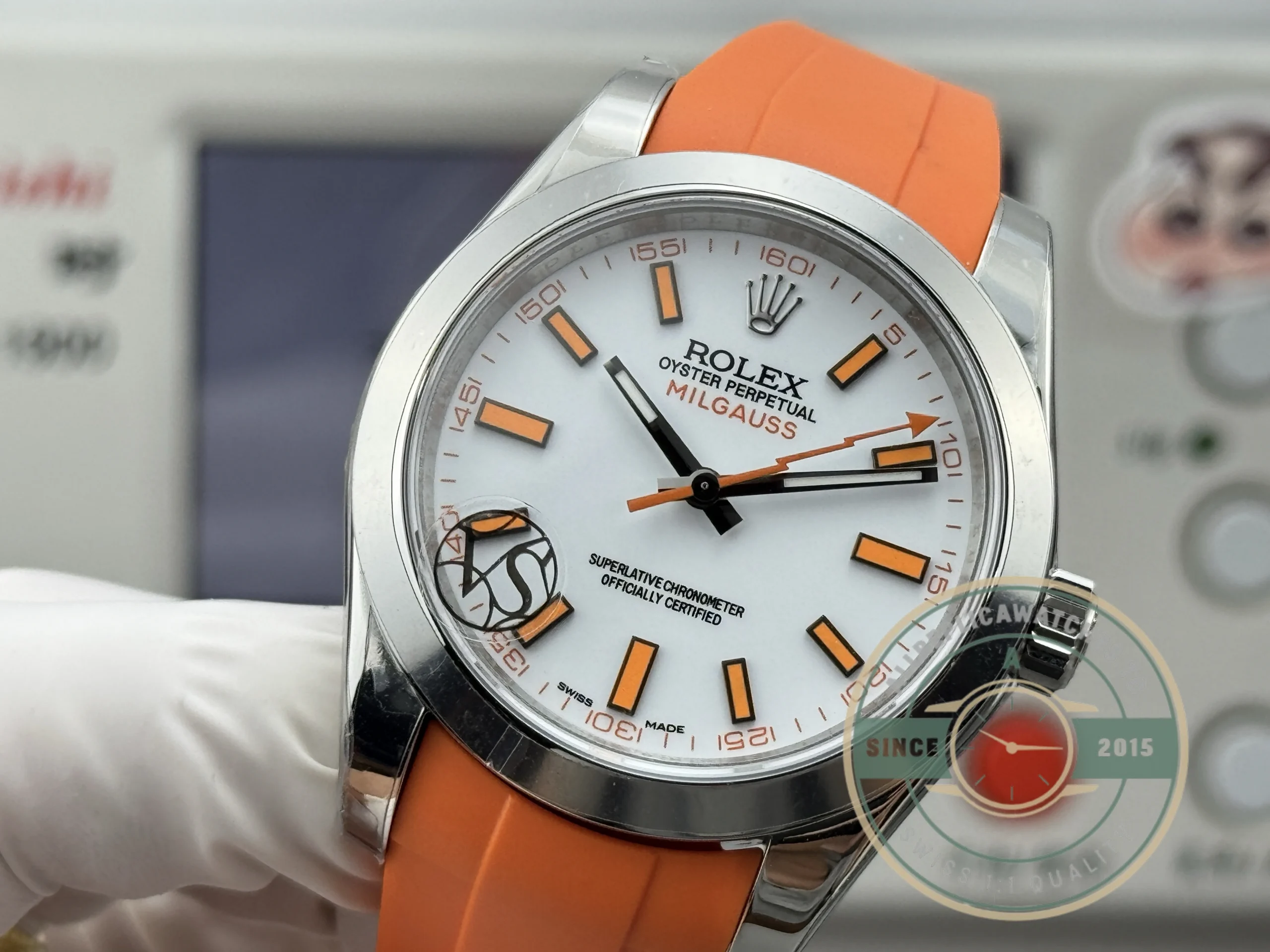 Super Clone Rolex Milgauss 40mm White Dial 116400 Orange - Image 2