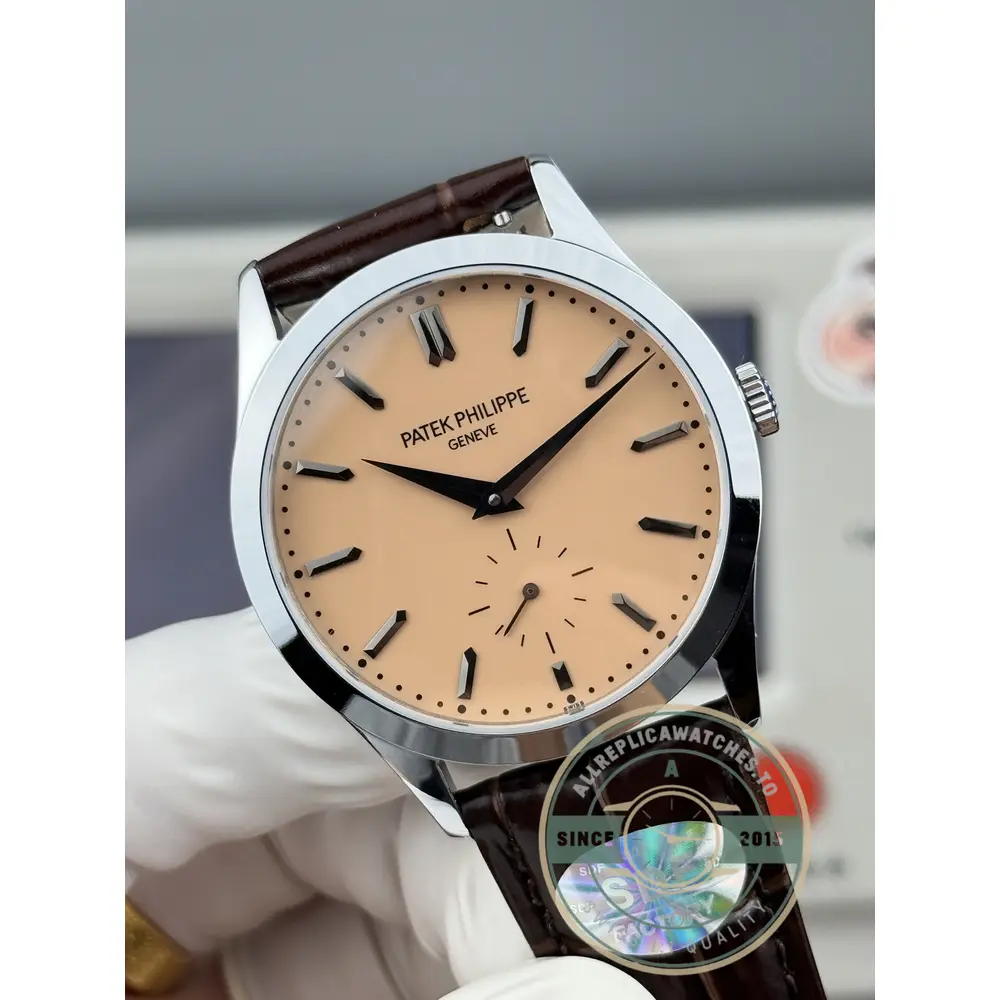 Swiss Replica Patek Philippe Calatrava 6196P-001 38mm Salmon Dial - Image 6