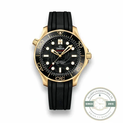 Yellow gold, black rubber Omega Seamaster 007 replica