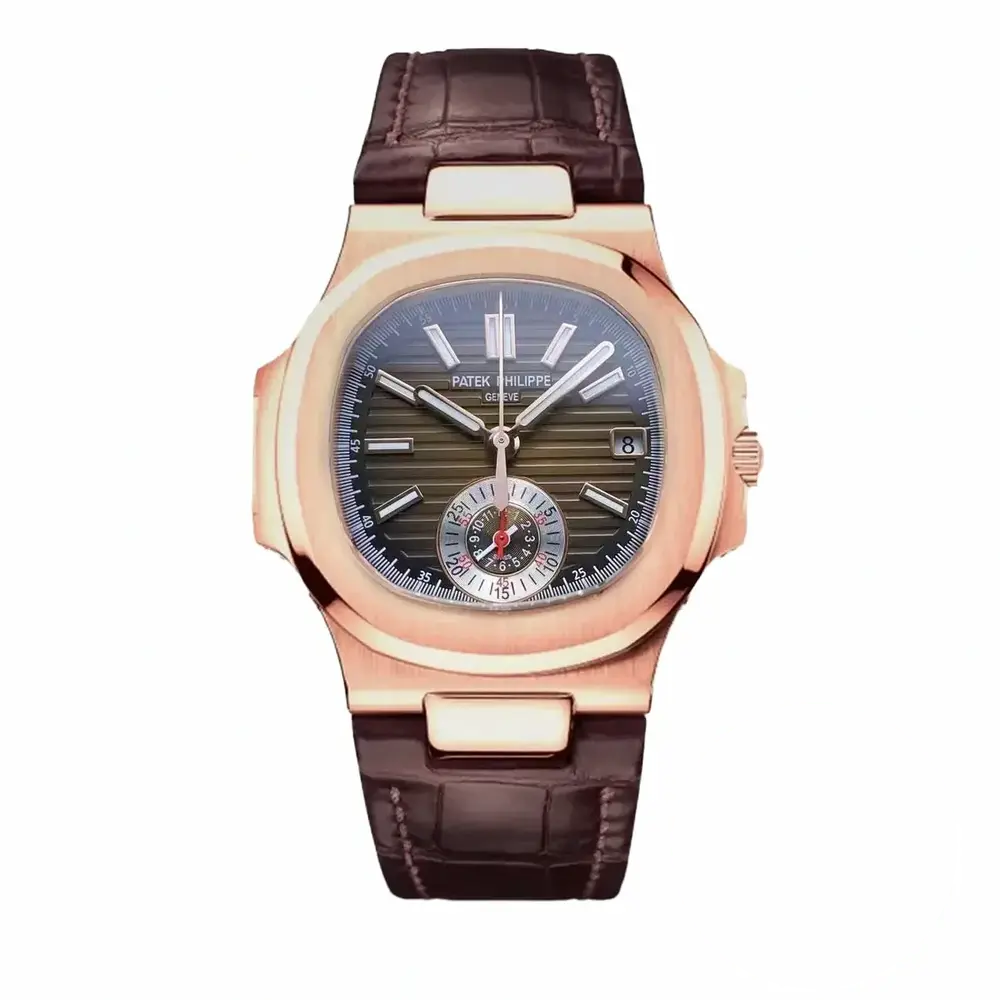 Swiss Replica Patek Philippe Nautilus 5980-2R Leather Strap 40.5mm Brown Dial