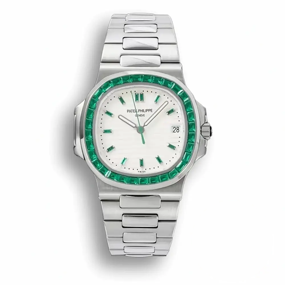 Super Clone Nautilus 5711/1A-018 Patek Philippe 40 mm, Stainless Steel White Dial Iced out