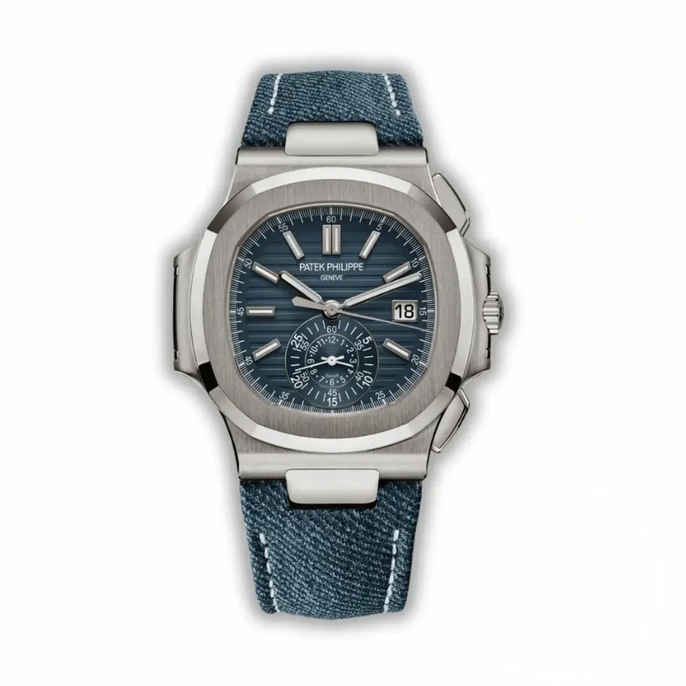 Replica Nautilus 5980/60G-001 Patek Philippe Flyback chronograph, Date 40.5 mm, White gold, Denim