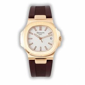 Replica Nautilus 5711-001 Patek Philippe 40 mm, Rose Gold, White Dial, Brown Rubber