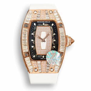 Super Clone Richard Mille 007-1 Diamond Crown Rose Gold White Strap