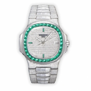 Super Clone Nautilus 5719/10G Patek Philippe 40 mm, Green Baguette Diamonds