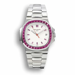 Super Clone Nautilus 5711/1A-018 Patek Philippe 40 mm, Stainless Steel White Dial Purple Iced out