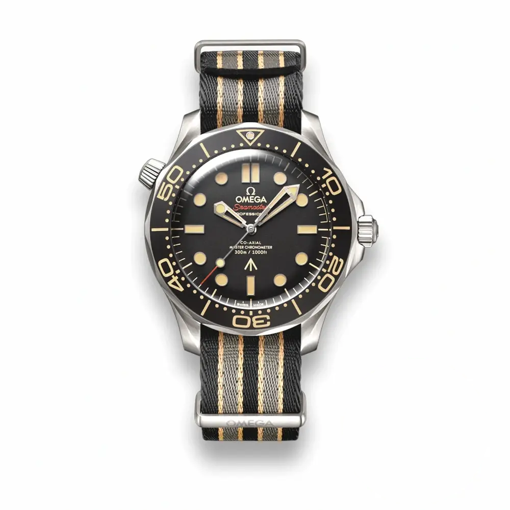 Omega Seamaster Diver 300M 007 titanium replica with black ceramic dial and laser-ablated markings