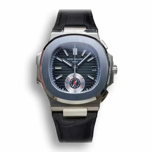 Replica Patek Nautilus 5980-6R White Gold 40.5mm Black Dial, Leather Strap