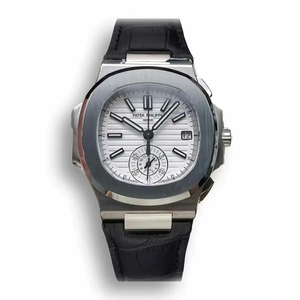 Super Clone Patek Philippe Nautilus 5980-4R Leather Strap 40.5mm White Dial