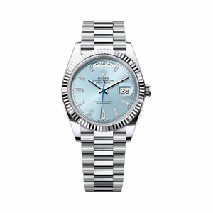 Rolex 228236-0006 Day-Date 40 Platinum Fluted Ice Blue Baguette