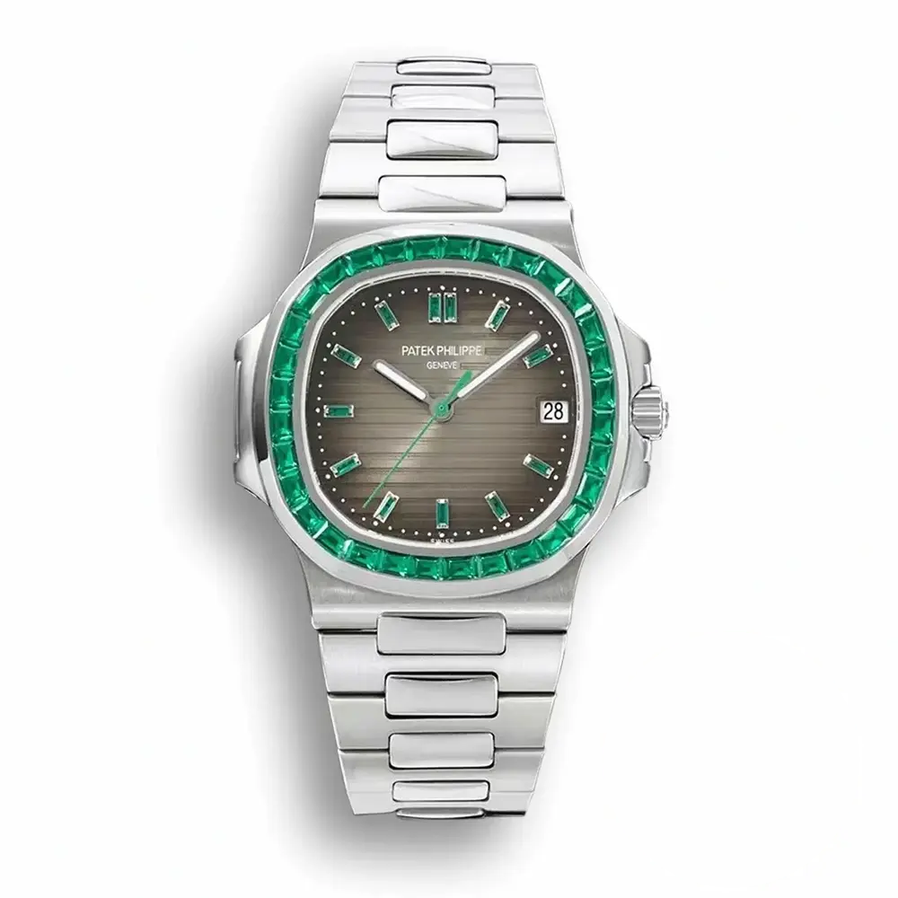 Replica Nautilus 5711/1A-018 Patek Philippe 40 mm, Stainless Steel Khaki Dial Iced out