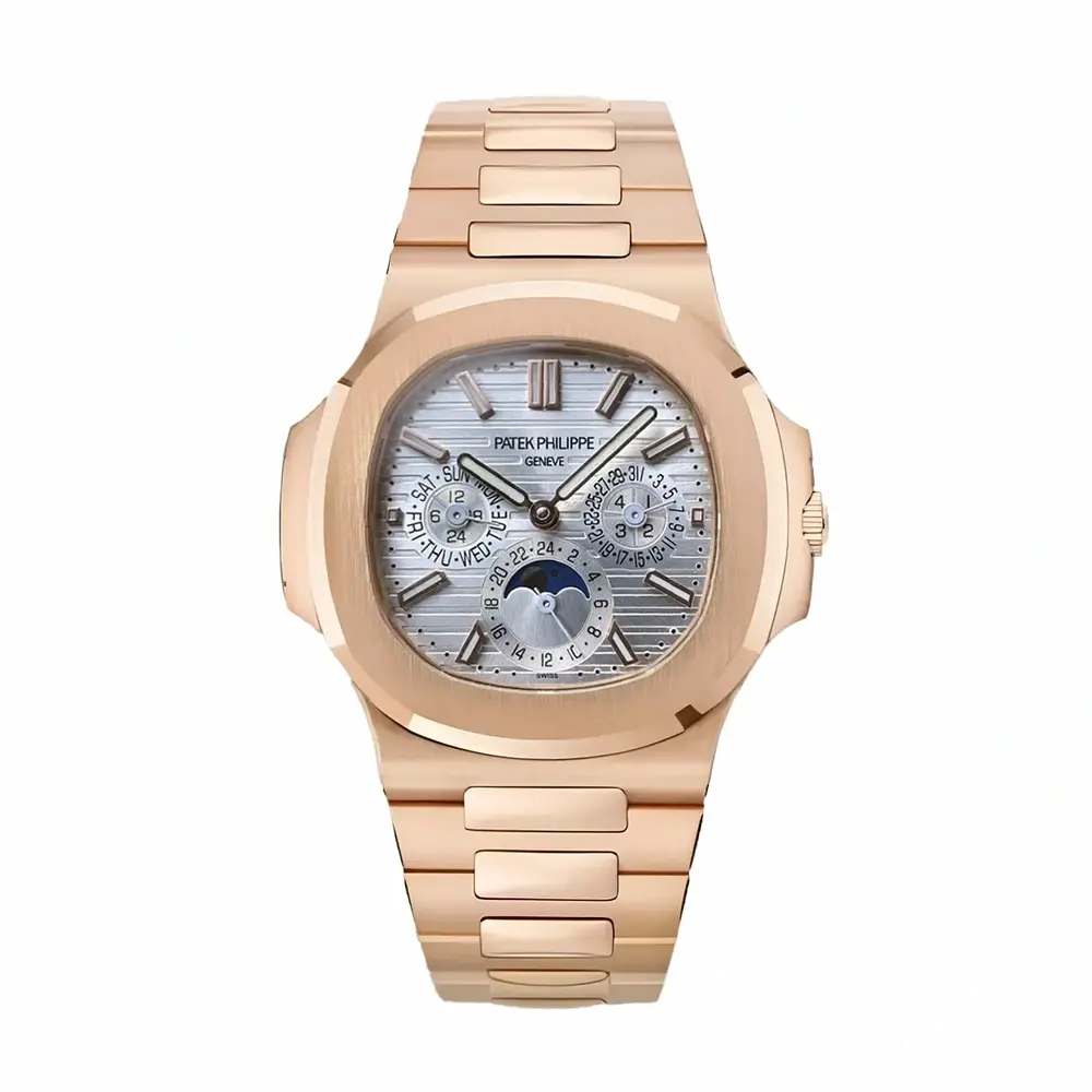 Replica Nautilus 5740/1G-001 Patek Philippe Perpetual Calendar 40 mm, Rose gold, White Dial