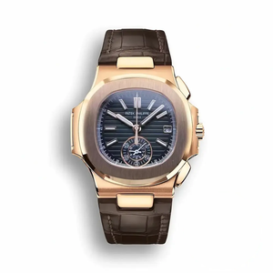 Replica Patek Philippe Nautilus 5980-1R Leather Strap 40.5mm Black Dial