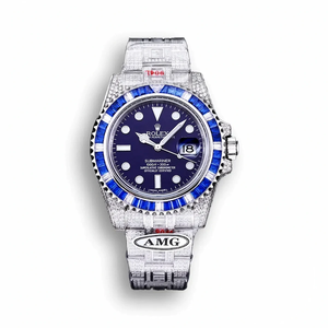 Super Clone Rolex Submariner Iced Out 116619LB Blue Dial