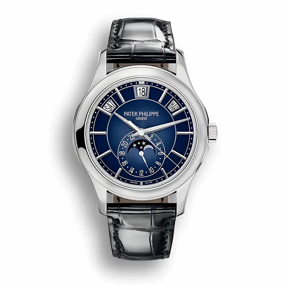 Super Clone Complications 5205G-013 Patek Philippe ANNUAL CALENDAR, MOON PHASES. 40 mm, White gold, Blue Dial