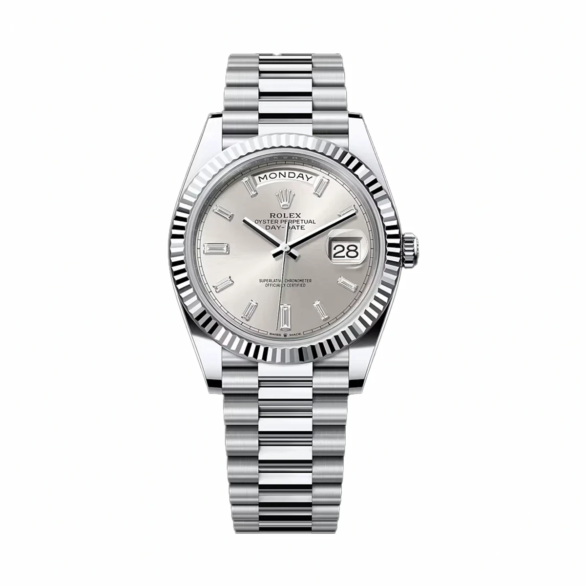 Rolex 228239-0003 Day-Date 40 White Gold Silver Baguette