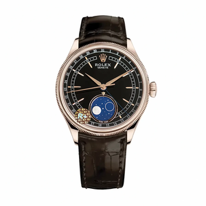 Replica Rolex Cellini Moonphase Rose Gold 50535 39mm Black Dial