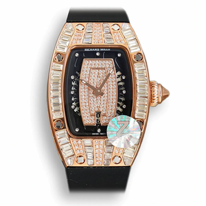 Replica Richard Mille 007-1 Diamond Crown Rose Gold Black Strap