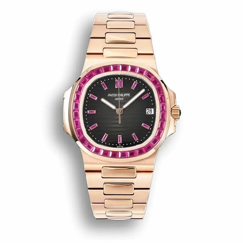 Replica Nautilus 5711/1A-018 Patek Philippe 40 mm, Rose Gold Black Dial Iced out