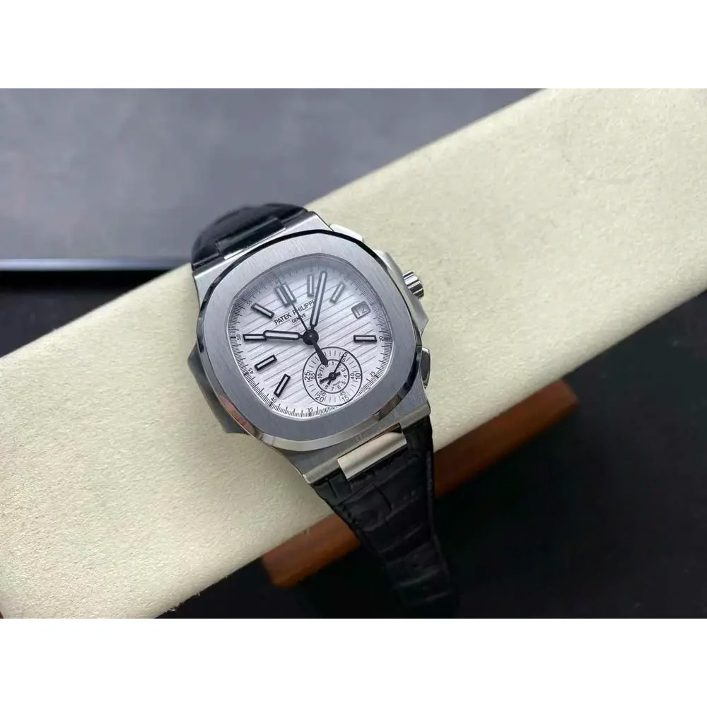 Super Clone Patek Philippe Nautilus 5980-4R Leather Strap 40.5mm White Dial - Image 7