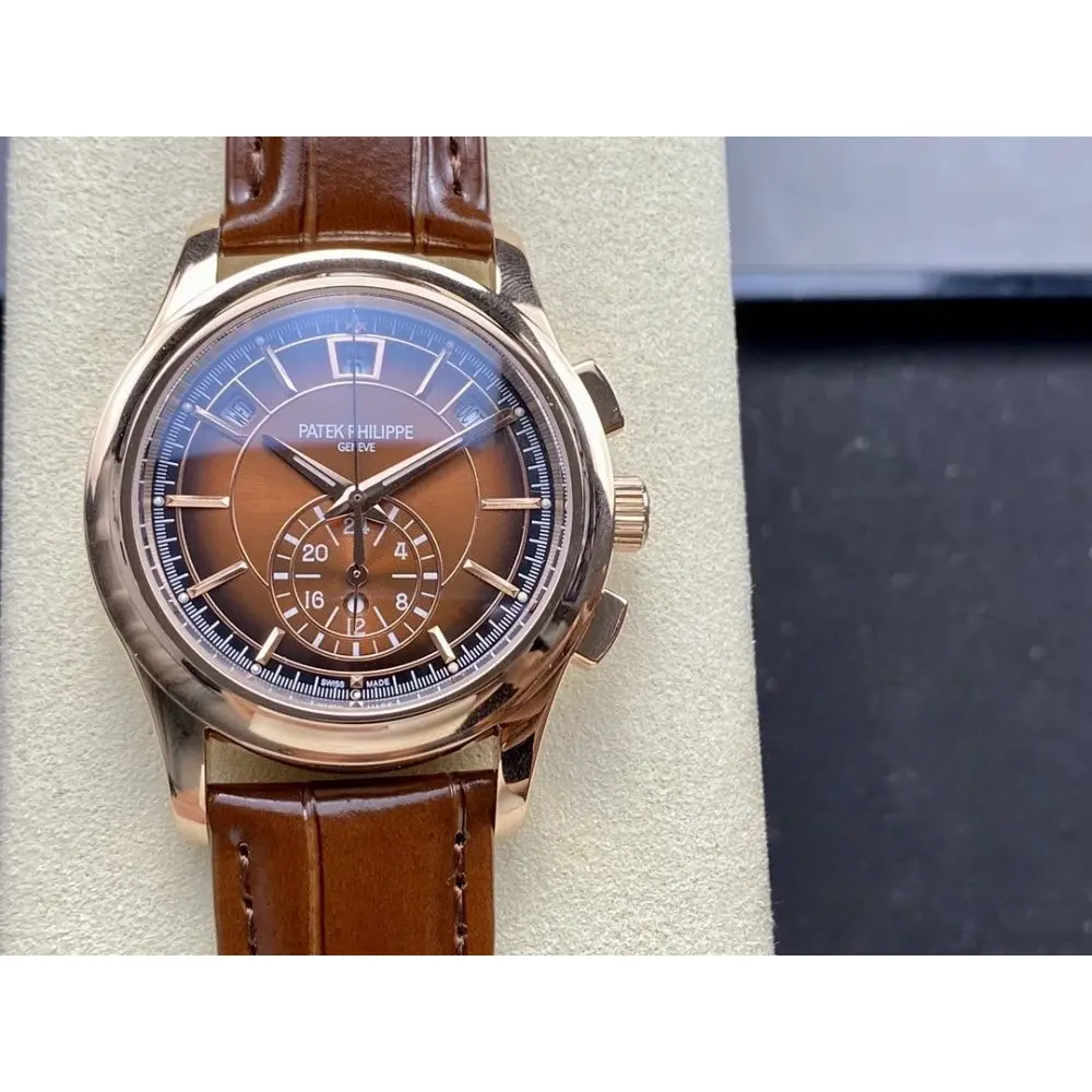 Super Clone Complications 5905R-001 Patek Philippe Annual Calendar Chronograph 42 mm, Gold Rose, Brown Dial - Image 2