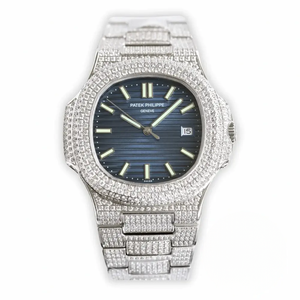 Super Clone Nautilus 5711-1300A-001 Patek Philippe 40 mm, Blue Dial, Iced Out