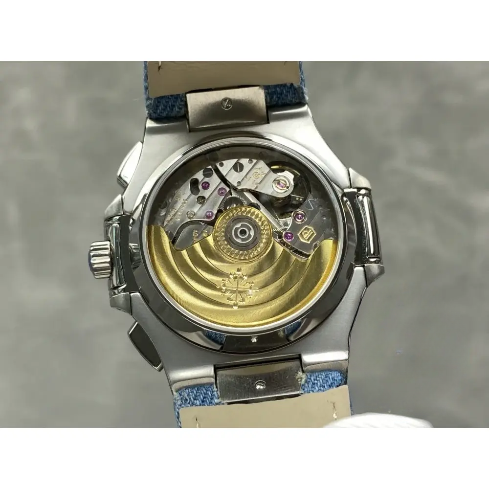 Replica Nautilus 5980/60G-001 Patek Philippe Flyback chronograph, Date 40.5 mm, White gold, Denim - Image 8