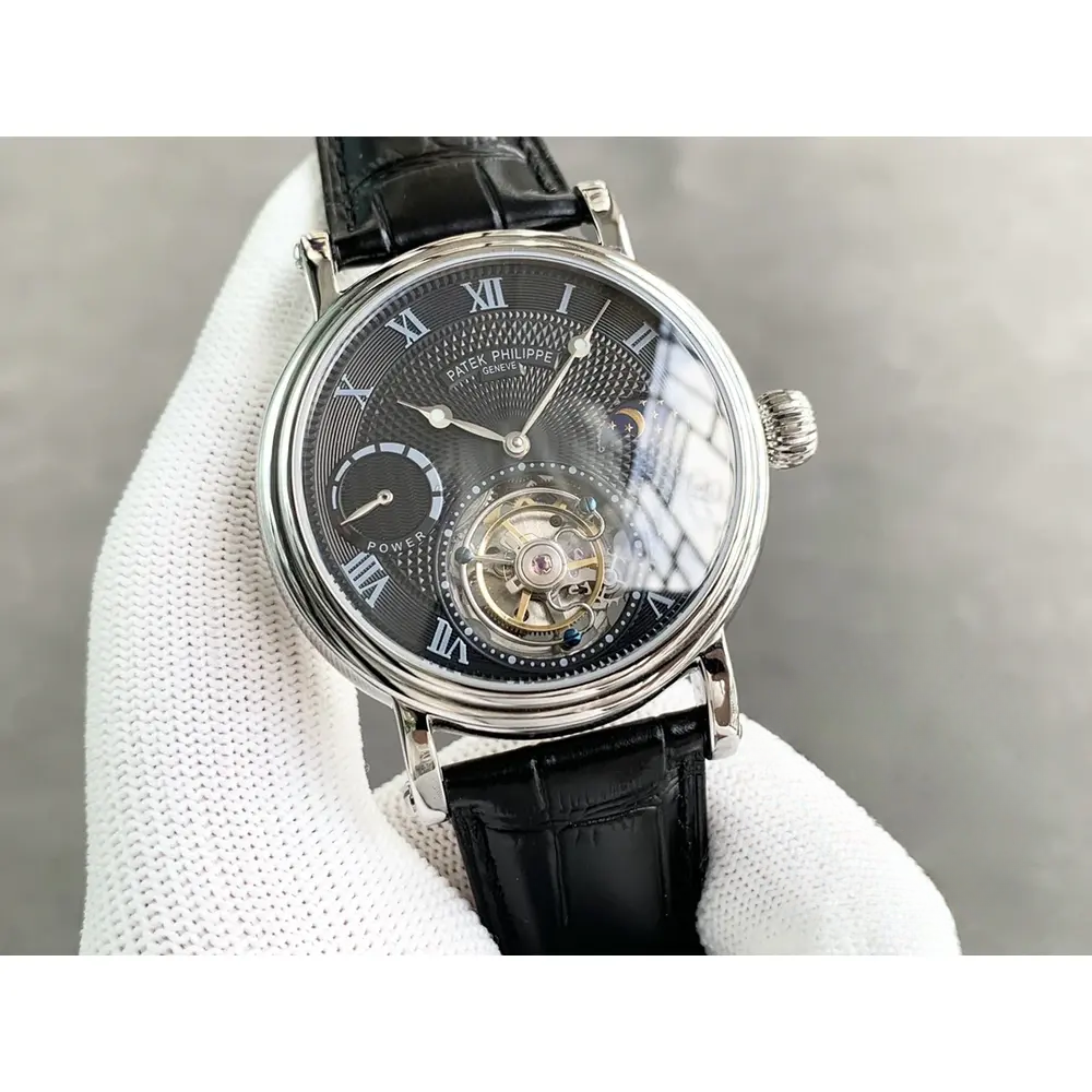 Replica Patek Tourbillon Moonphase Black Dial - Image 3