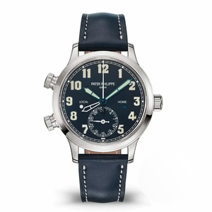 Replica Complications 5524G-001 Patek Philippe CALATRAVA PILOT TRAVEL TIME. 42 mm, White Gold, Blue Dial
