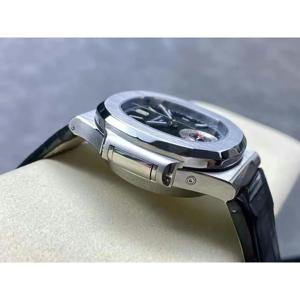 Replica Patek Nautilus 5980-6R White Gold 40.5mm Black Dial, Leather Strap - Image 6