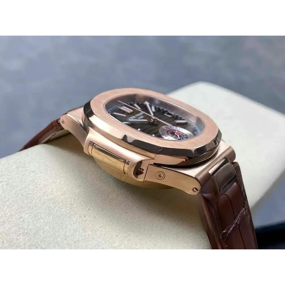 Swiss Replica Patek Philippe Nautilus 5980-2R Leather Strap 40.5mm Brown Dial - Image 3
