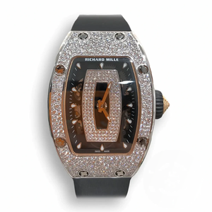 Super Clone Richard Mille 07-01 Black Lip White Gold Snow Diamond Set