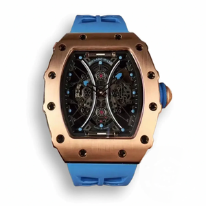 Super Clone Richard Mille 53-01 Rose Gold Strap Rubber Blue
