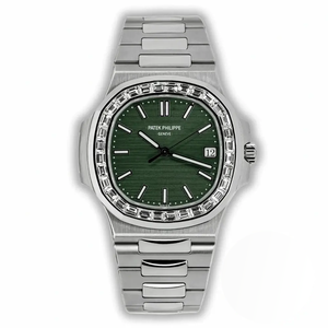 Super Clone Nautilus 5711-1300A-001 Patek Philippe 40 mm, Green Dial, Baguette Bezel