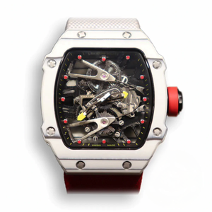 Super Clone Richard Mille 27-02 Tourbillon Fiber Case White-red Strap